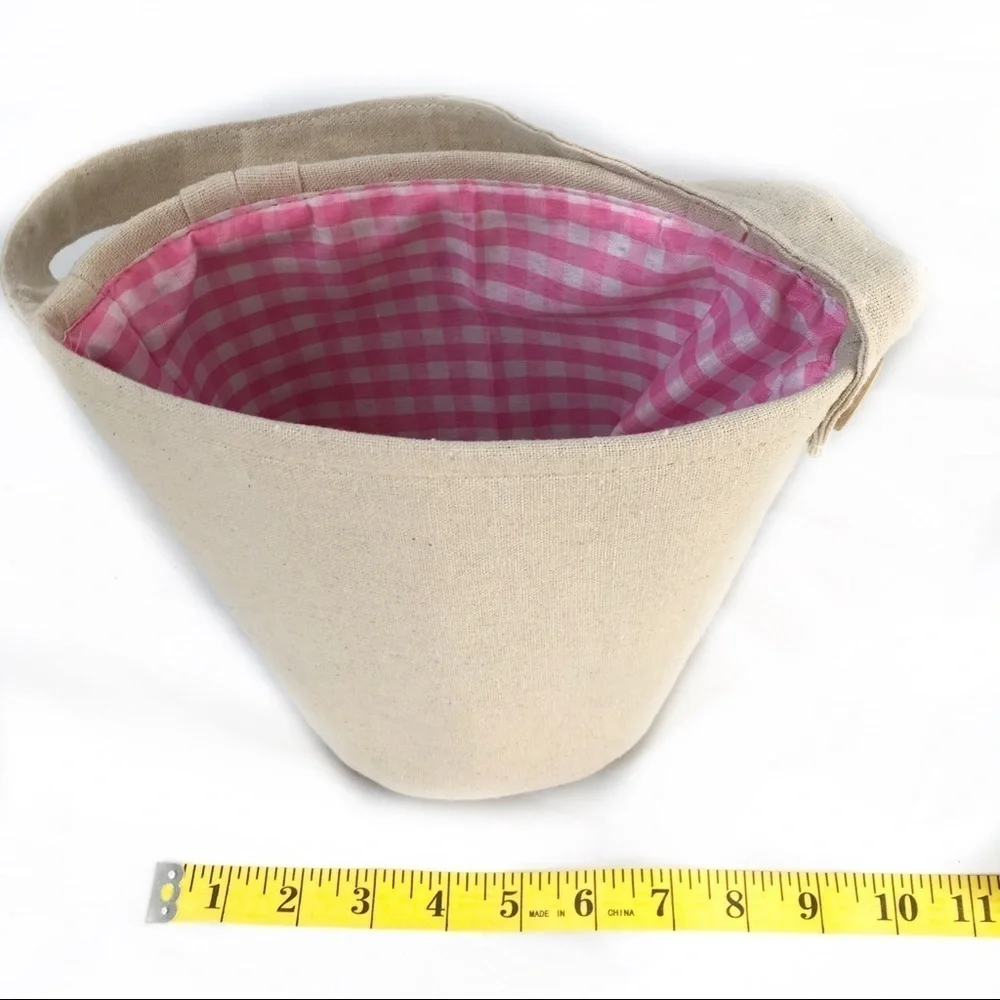 Easter Bunny Bucket Bag Tote Linen Canvas Gingham Floppy Ear Lined Pink Tan Girl